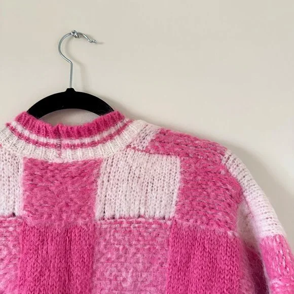 Maje My Square Checkered Jacquard Cardigan in pink size 1/ Small